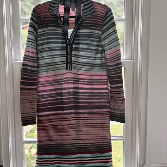 M Missoni Striped Long Sleeve Sweater Dress with Belt - Picture 3 of 6